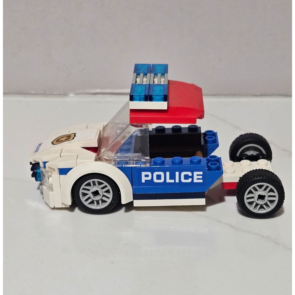Vintage LEGO City Police Car  Vehicle Build White Blue Red MOC Parts